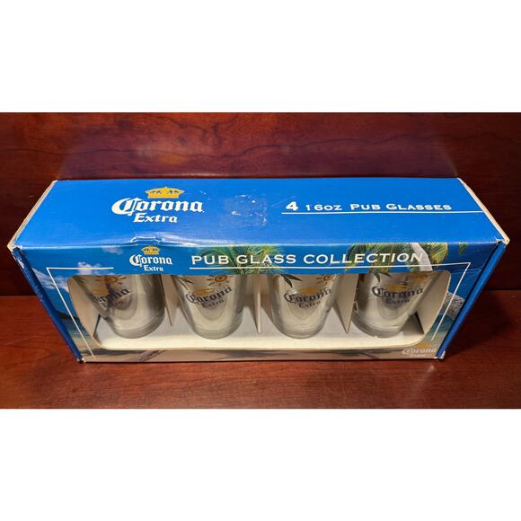 2007 Corona Extra Pub Glass Collection 16oz Beer Glasses Gift Set Four 4 Glasses - Picture 6 of 12